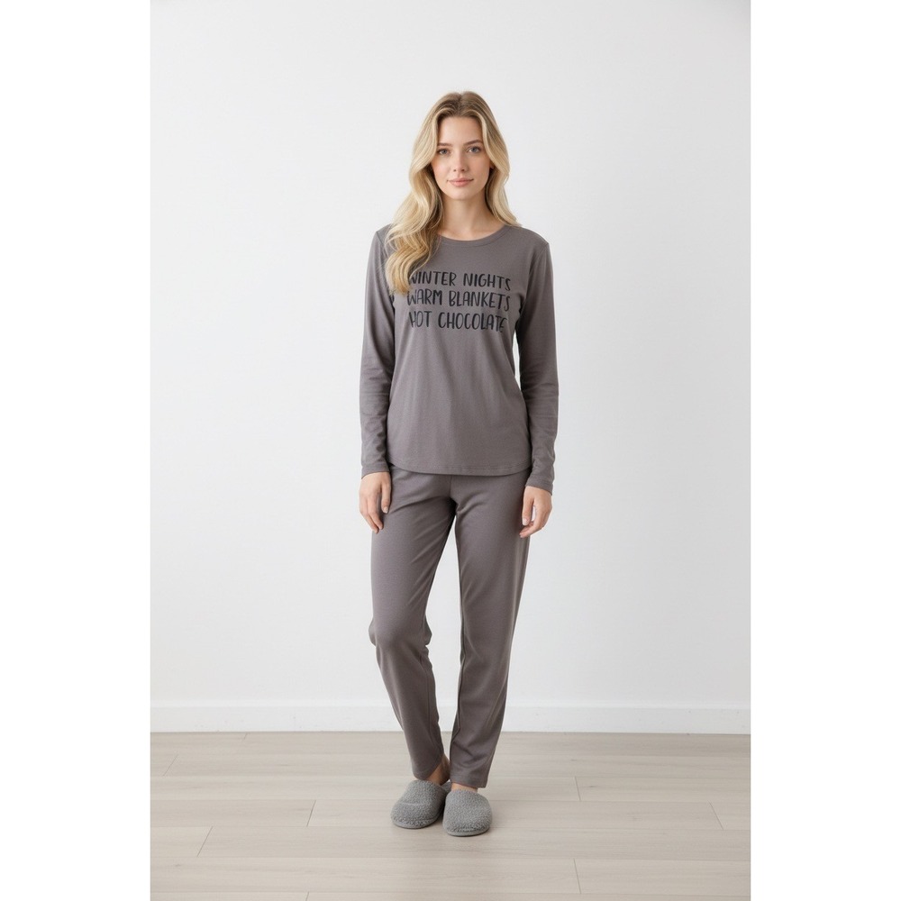 Cozy Comfort Womens Taupe‎ Long Sleeve Pajama Set Winter Nights, Size M, NEW
